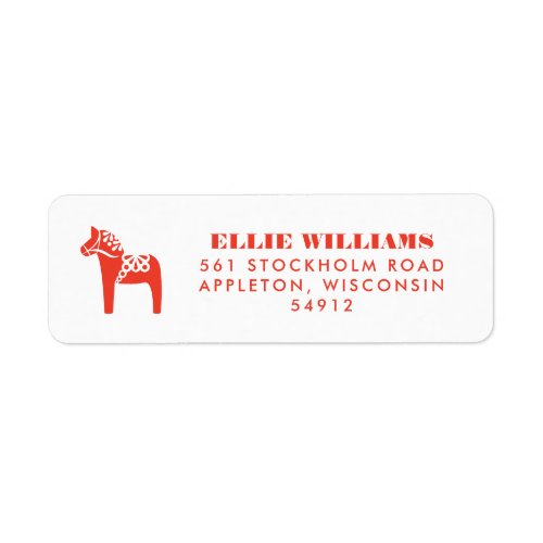 Red Swedish Dala Horse Holiday Return Address Label