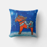 Red Swedish Dala Horse Whimsical Art Throw Pillow at Zazzle