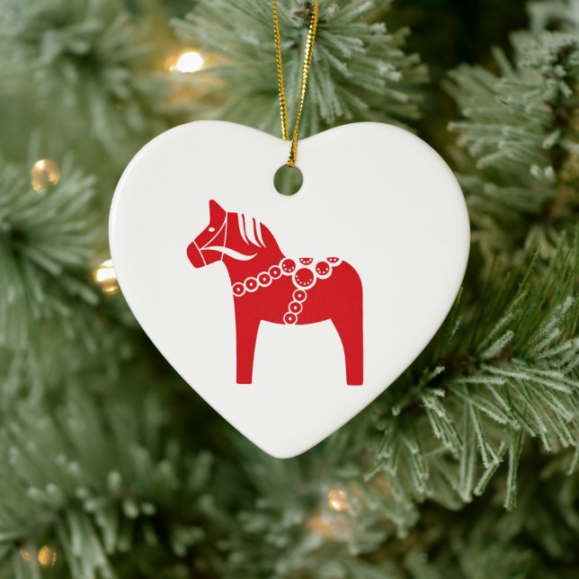 Red Swedish Horse Art Ceramic Ornament (Tree)