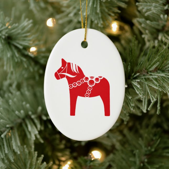 Red Swedish Horse Art Ceramic Ornament (Tree)