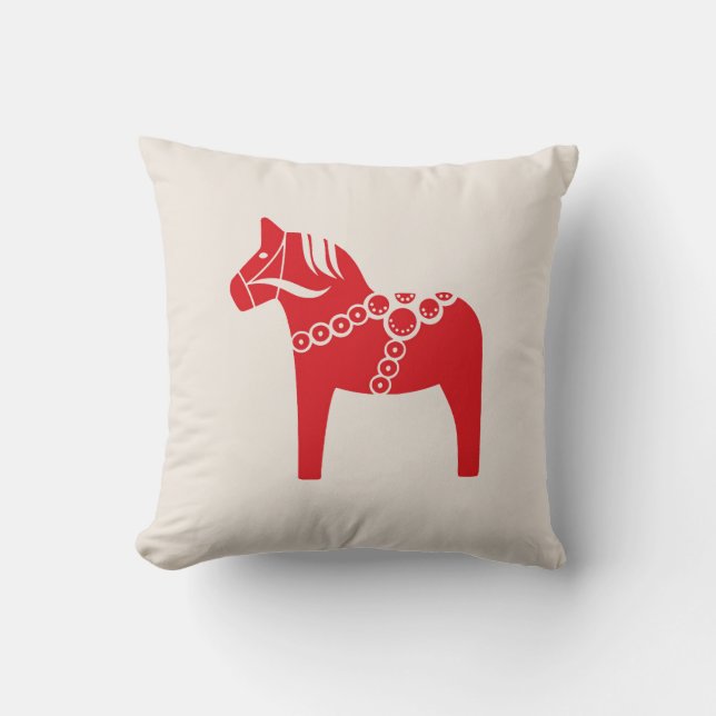 Red Swedish Horse Scandinavian Art Holiday Throw Pillow (Front)