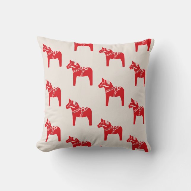 Red Swedish Horse Scandinavian Art Holiday Throw Pillow (Front)