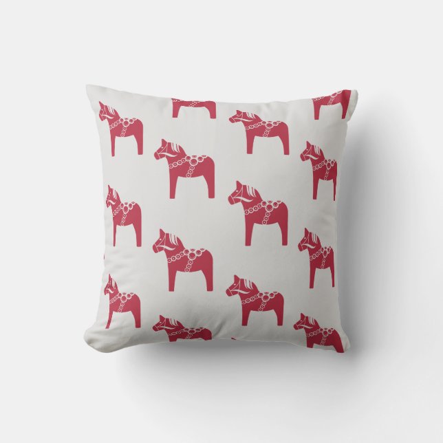 Red Swedish Horse Scandinavian Art Holiday Throw Pillow (Front)