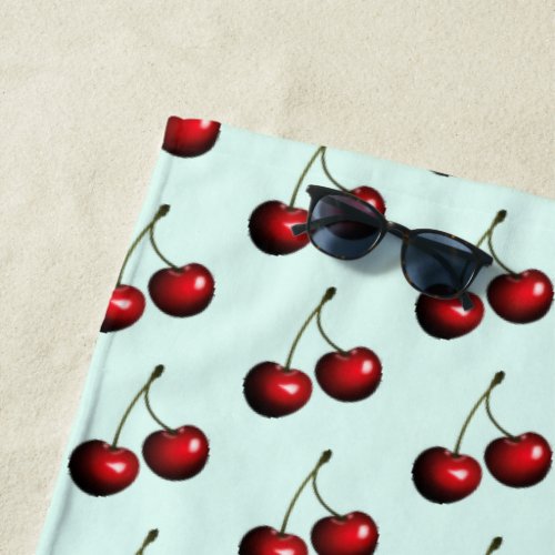 Red Sweet Cherries Beach Towel