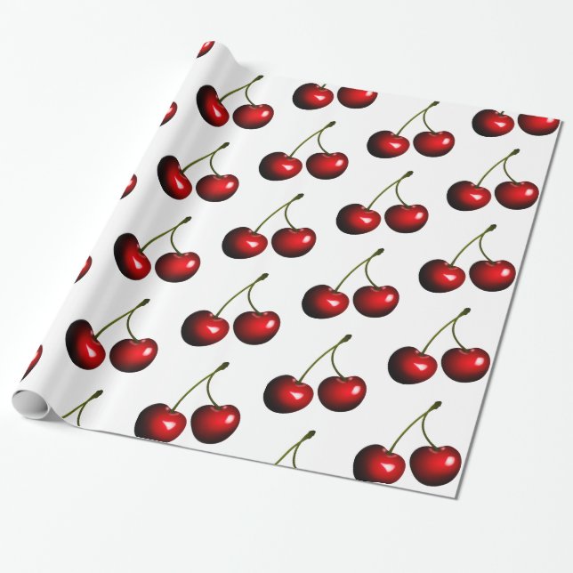 Red Sweet Cherries Wrapping Paper (Unrolled)