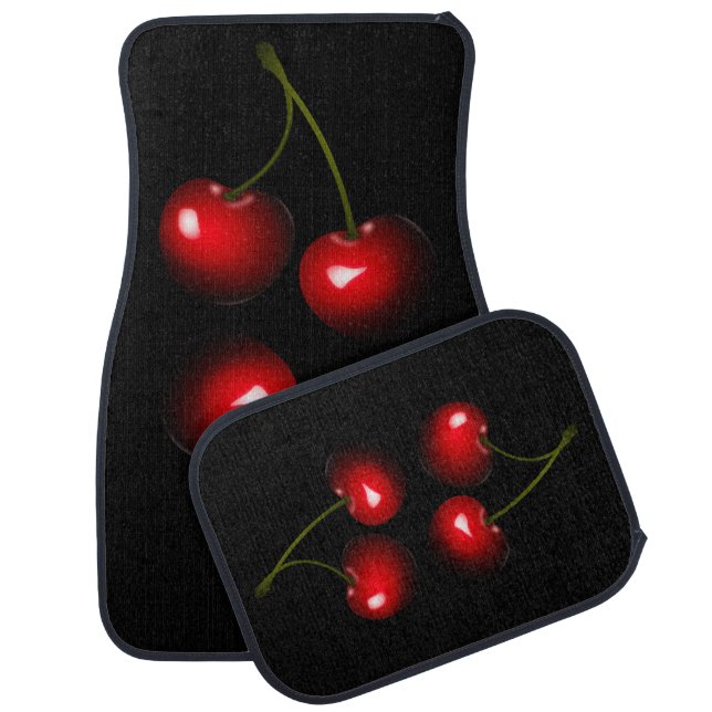 Red Sweet Cherry Black Car Floor Mat (Set)