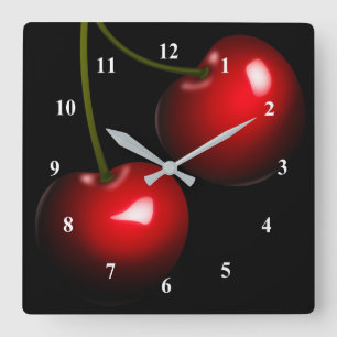 Red Sweet Cherry - Choose / Add Your Color Square Wall Clock