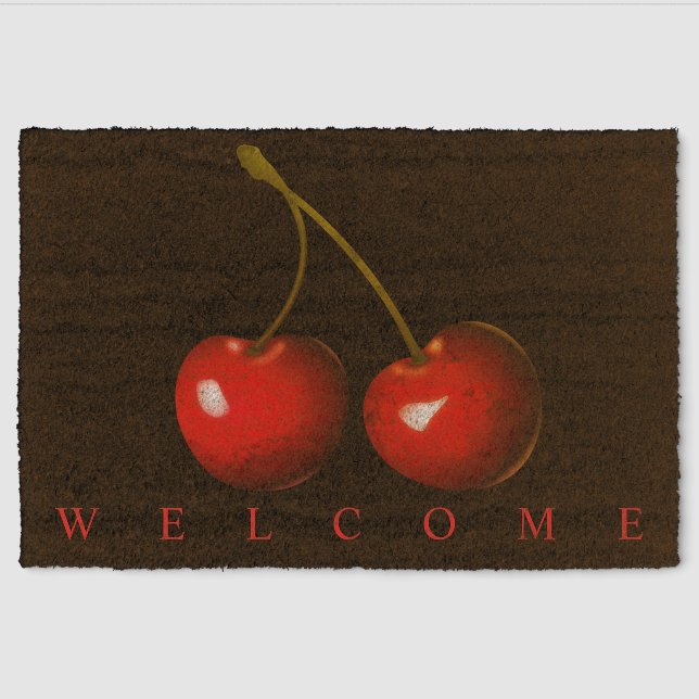 Red Sweet Cherry Doormat - Welcome Fiber Doormat (Front)