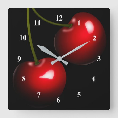 Red Sweet Cherry Square Wall Clock