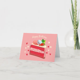 Red sweet cute birthday cake  holiday card