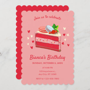Red sweet cute cake birthday invitation