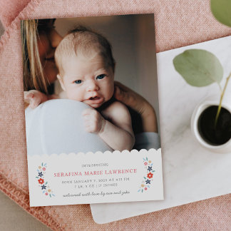 Red Sweet Floral Baby Girl Birth Announcement