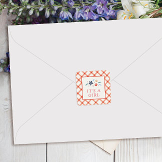 Red Sweet Floral Baby Girl Envelope Seal Label