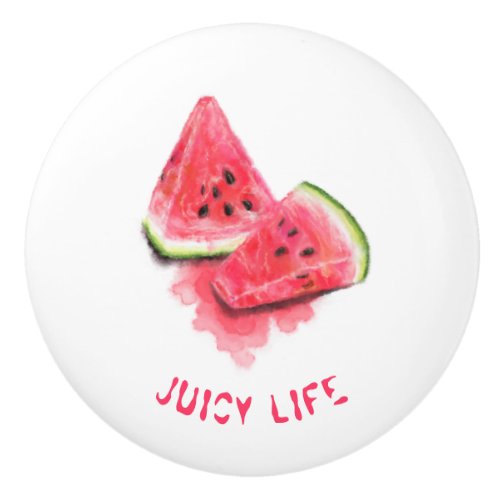 Red Sweet Juicy Watermelon Pieces Tasty _ Drawing  Ceramic Knob