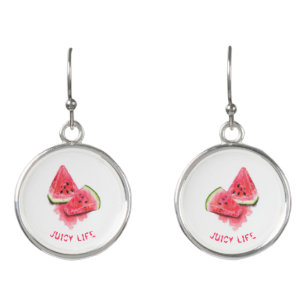 Red Sweet Juicy Watermelon Pieces Tasty - Drawing Earrings