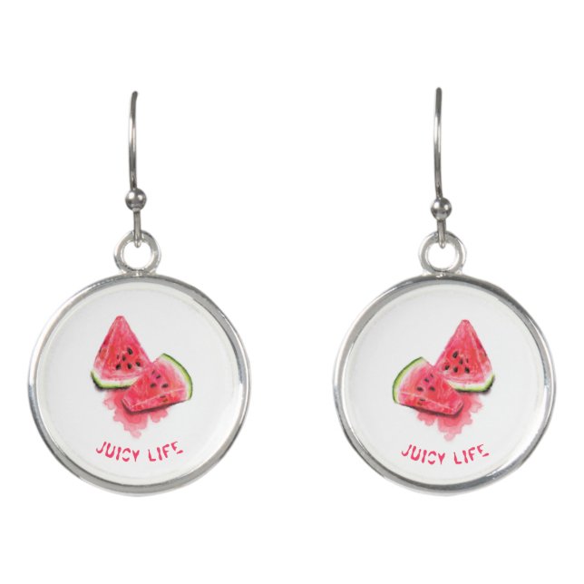 Red Sweet Juicy Watermelon Pieces Tasty - Drawing  Earrings (Front)
