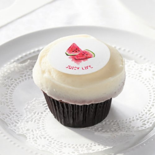 Red Sweet Juicy Watermelon Pieces Tasty _ Drawing  Edible Frosting Rounds