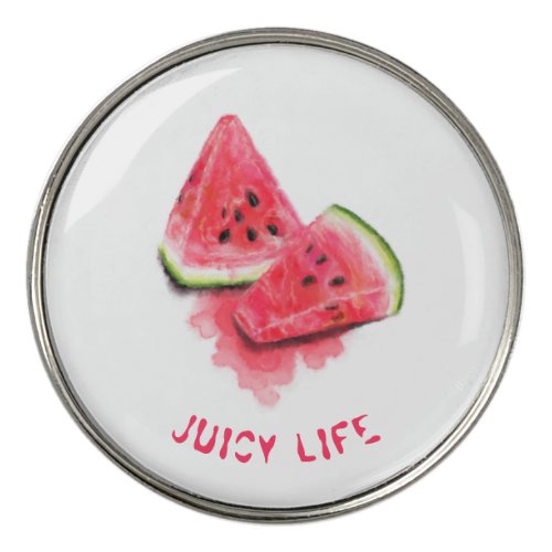 Red Sweet Juicy Watermelon Pieces Tasty _ Drawing  Golf Ball Marker