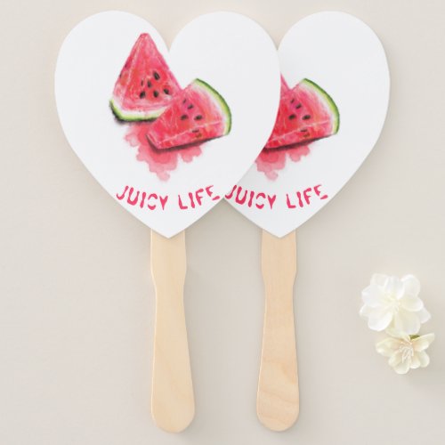 Red Sweet Juicy Watermelon Pieces Tasty _ Drawing  Hand Fan