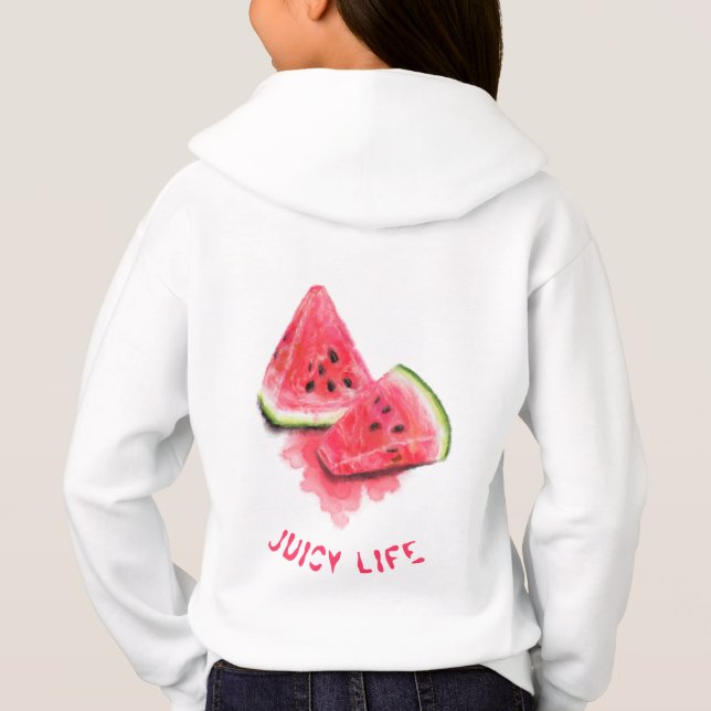 Red Sweet Juicy Watermelon Pieces Tasty - Drawing  Hoodie (Back)