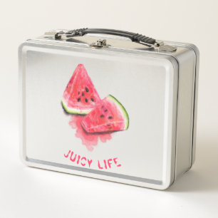 Red Sweet Juicy Watermelon Pieces Tasty - Drawing Metal Lunch Box