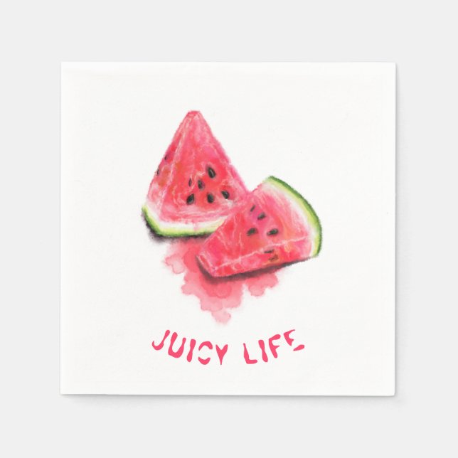 Red Sweet Juicy Watermelon Pieces Tasty - Drawing  Napkins (Front)