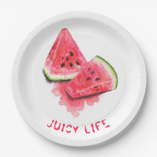 Red Sweet Juicy Watermelon Pieces Tasty _ Drawing  Paper Plates