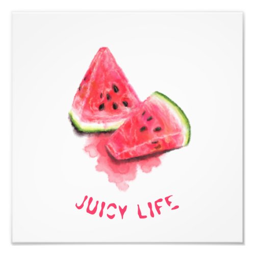 Red Sweet Juicy Watermelon Pieces Tasty _ Drawing  Photo Print