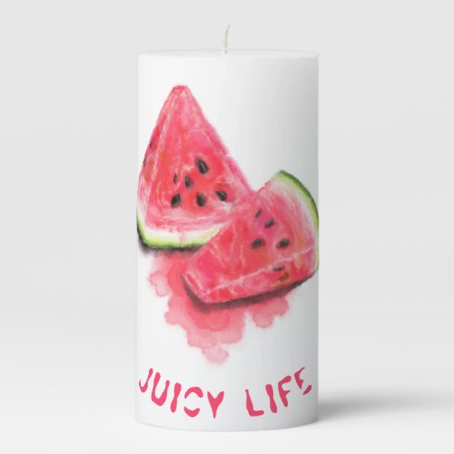 Red Sweet Juicy Watermelon Pieces Tasty _ Drawing  Pillar Candle