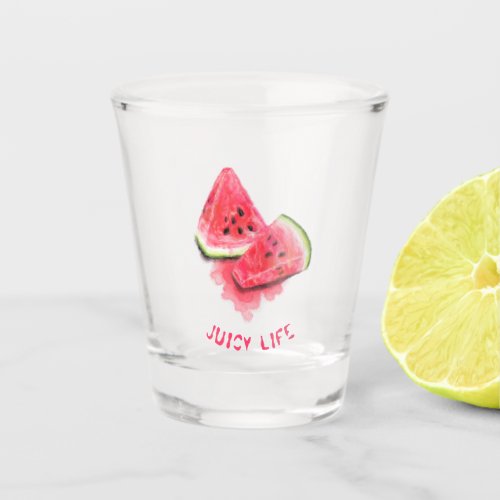 Red Sweet Juicy Watermelon Pieces Tasty _ Drawing  Shot Glass