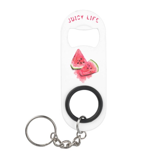 Red Sweet Juicy Watermelon Pieces Tasty - Fresh Keychain Bottle Opener (Front)
