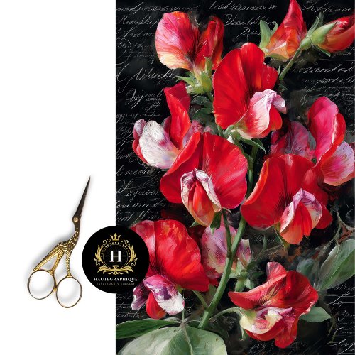 Red Sweet Pea Floral Decoupage Tissue Paper