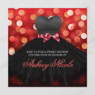 Red Sweet Sixteen Black Dress Birthday Invite