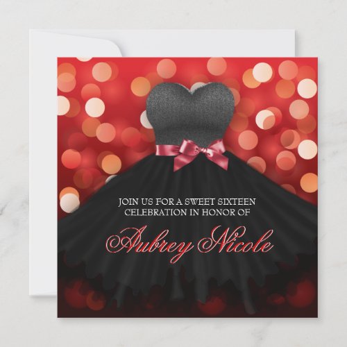 Red Sweet Sixteen Black Dress Birthday Invite