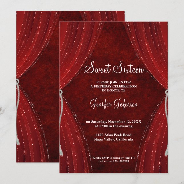 Red Sweet Sixteen Invitation (Front/Back)