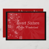 Red Sweet Sixteen Invitation with Snowflakes (Front/Back)