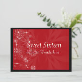 Red Sweet Sixteen Invitation with Snowflakes (Standing Front)