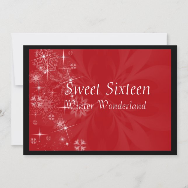 Red Sweet Sixteen Invitation with Snowflakes (Front)