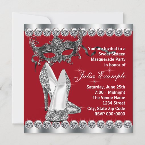 Red Sweet Sixteen Masquerade Party Invitations Zazzle