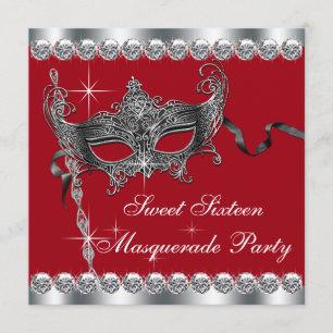 Red Sweet Sixteen Masquerade Party Invitations