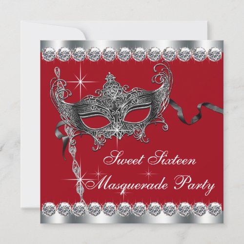 Red Sweet Sixteen Masquerade Party Invitations