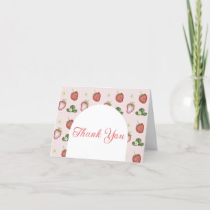 Red Sweet Strawberry Girl 1st Birthday Party Letterpress Thank You Card