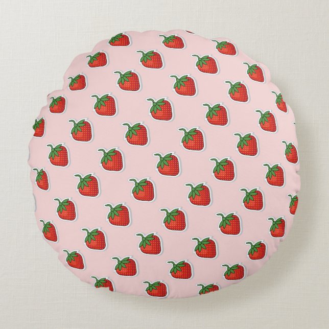 Red Sweet Strawberry pattern Round Pillow (Front)
