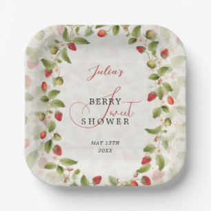 Red Sweet Strawberry Wildflower Wreath Baby Shower Paper Plates