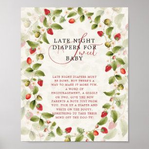 Red Sweet Strawberry Wildflower Wreath Baby Shower Poster