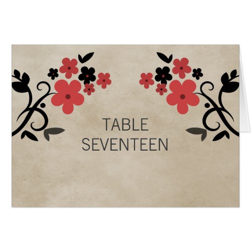 Red Sweet Vintage Floral Table Number Card