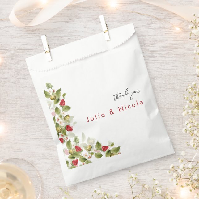 Red Sweet Wild Strawberry Flowers Wedding Favor Bag (Clipped)