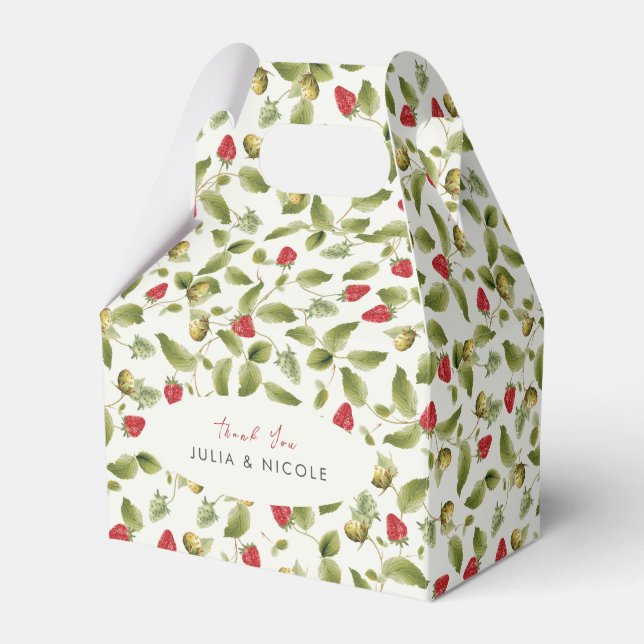 Red Sweet Wild Strawberry Flowers Wedding Favor Boxes (Front Side)