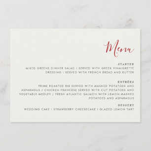 Red Sweet Wild Strawberry Flowers Wedding Menu