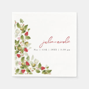 Red Sweet Wild Strawberry Flowers Wedding Napkins